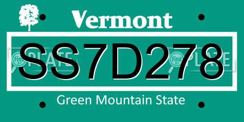 SS7D278 Vermont License Plate