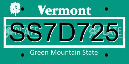 SS7D725 Vermont License Plate
