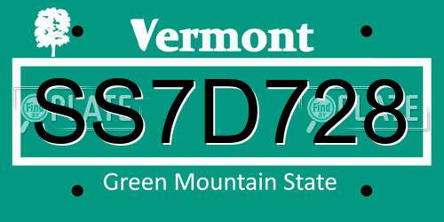 SS7D728 Vermont License Plate