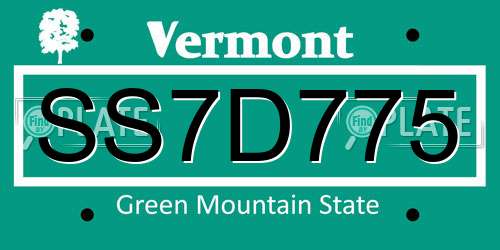SS7D775 Vermont License Plate