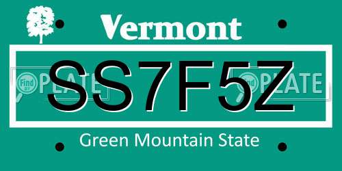 SS7F5Z Vermont License Plate