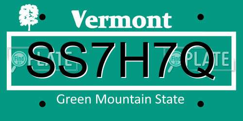 SS7H7Q Vermont License Plate