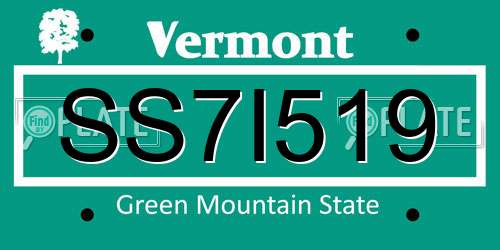 SS7I519 Vermont License Plate