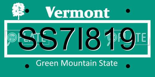 SS7I819 Vermont License Plate