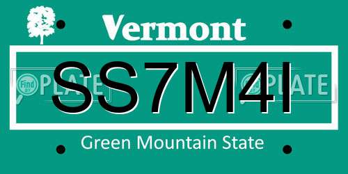 SS7M4I Vermont License Plate