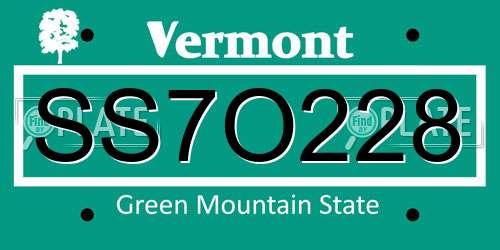 SS7O228 Vermont License Plate