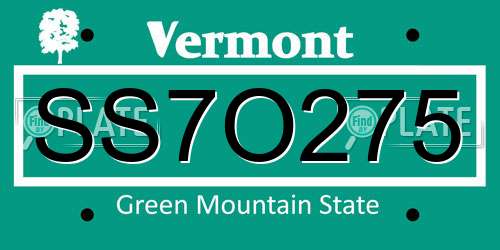 SS7O275 Vermont License Plate