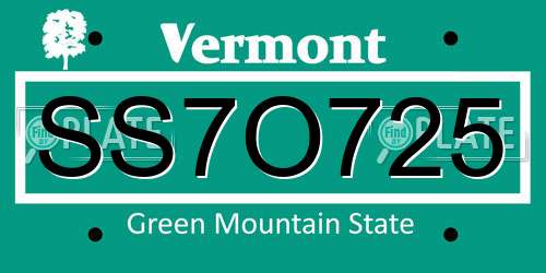 SS7O725 Vermont License Plate