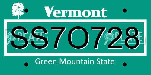 SS7O728 Vermont License Plate