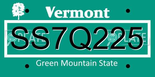 SS7Q225 Vermont License Plate