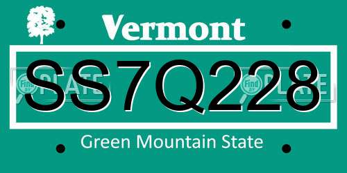 SS7Q228 Vermont License Plate