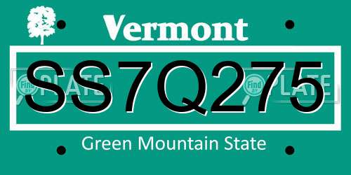 SS7Q275 Vermont License Plate