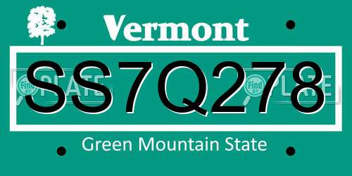 SS7Q278 Vermont License Plate