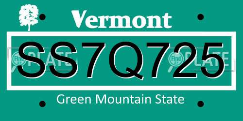 SS7Q725 Vermont License Plate