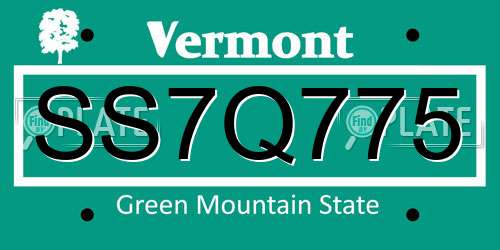 SS7Q775 Vermont License Plate