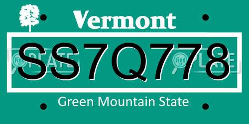 SS7Q778 Vermont License Plate