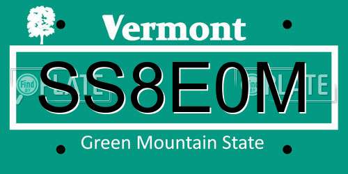 SS8E0M Vermont License Plate