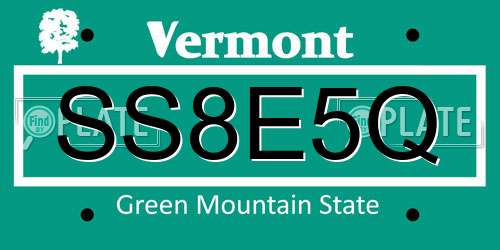 SS8E5Q Vermont License Plate