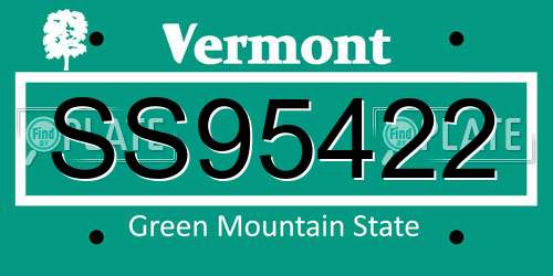 SS95422 Vermont License Plate
