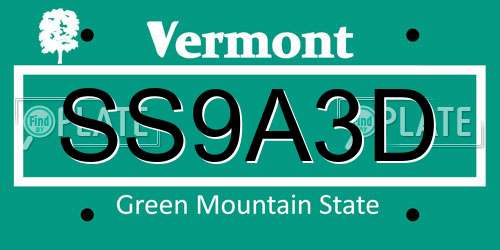 SS9A3D Vermont License Plate