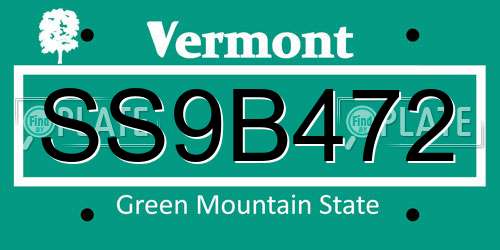 SS9B472 Vermont License Plate