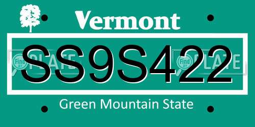 SS9S422 Vermont License Plate