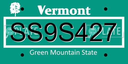 SS9S427 Vermont License Plate
