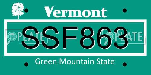 SSF863 Vermont License Plate