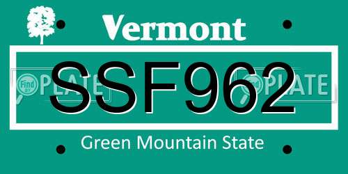 SSF962 Vermont License Plate