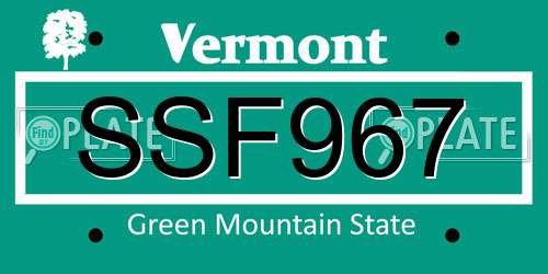 SSF967 Vermont License Plate