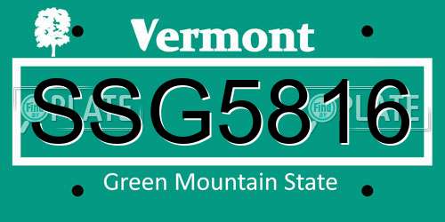 SSG5816 Vermont License Plate