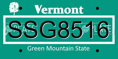 SSG8516 Vermont License Plate