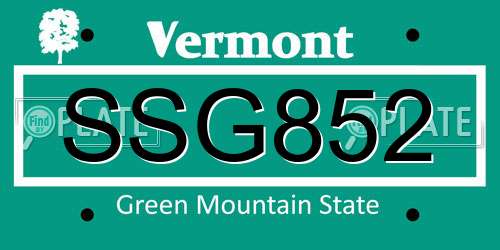 SSG852 Vermont License Plate