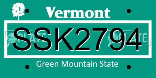 SSK2794 Vermont License Plate