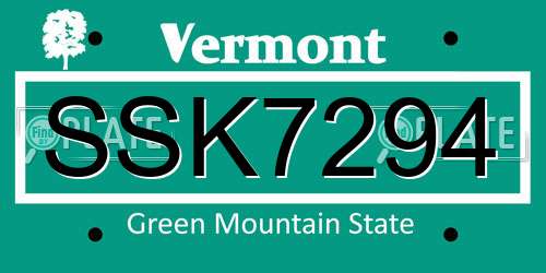 SSK7294 Vermont License Plate