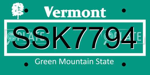 SSK7794 Vermont License Plate