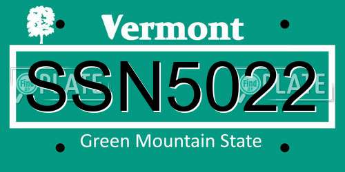 SSN5022 Vermont License Plate