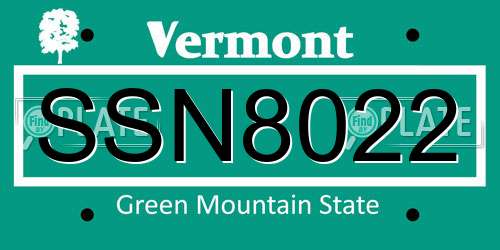 SSN8022 Vermont License Plate