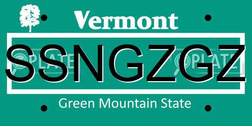 SSNGZGZ Vermont License Plate