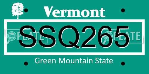 SSQ265 Vermont License Plate