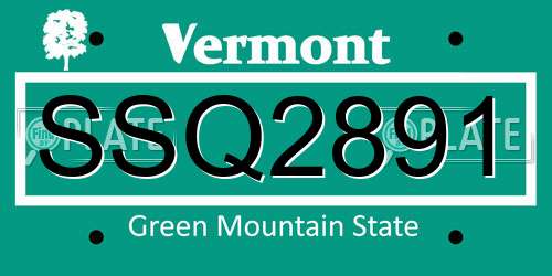 SSQ2891 Vermont License Plate