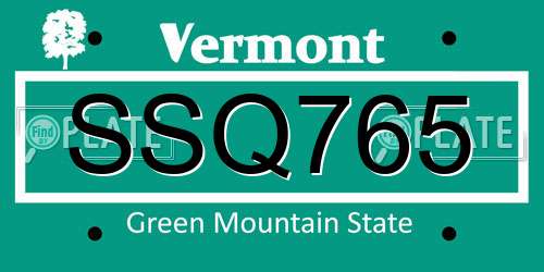 SSQ765 Vermont License Plate