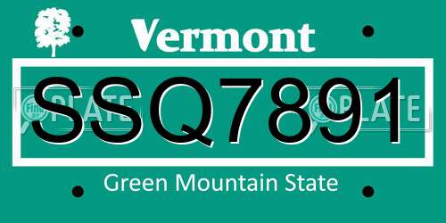 SSQ7891 Vermont License Plate