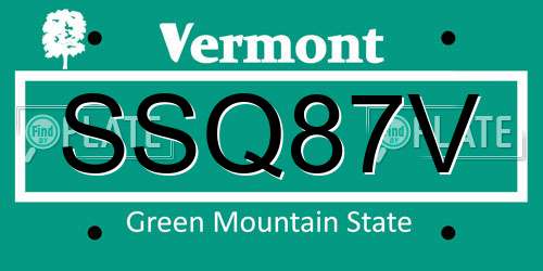 SSQ87V Vermont License Plate