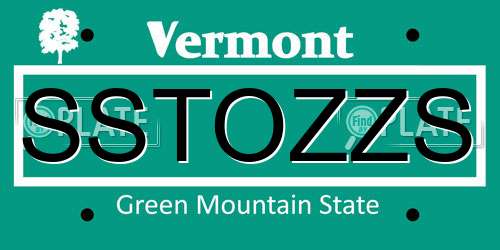 SSTOZZS Vermont License Plate