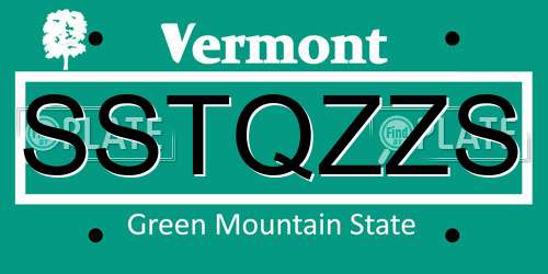 SSTQZZS Vermont License Plate