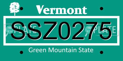 SSZ0275 Vermont License Plate