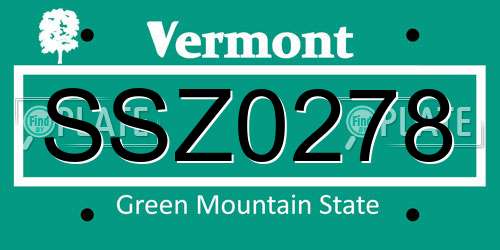 SSZ0278 Vermont License Plate