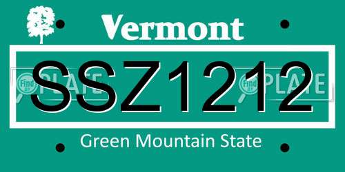 SSZ1212 Vermont License Plate