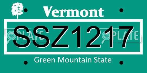 SSZ1217 Vermont License Plate